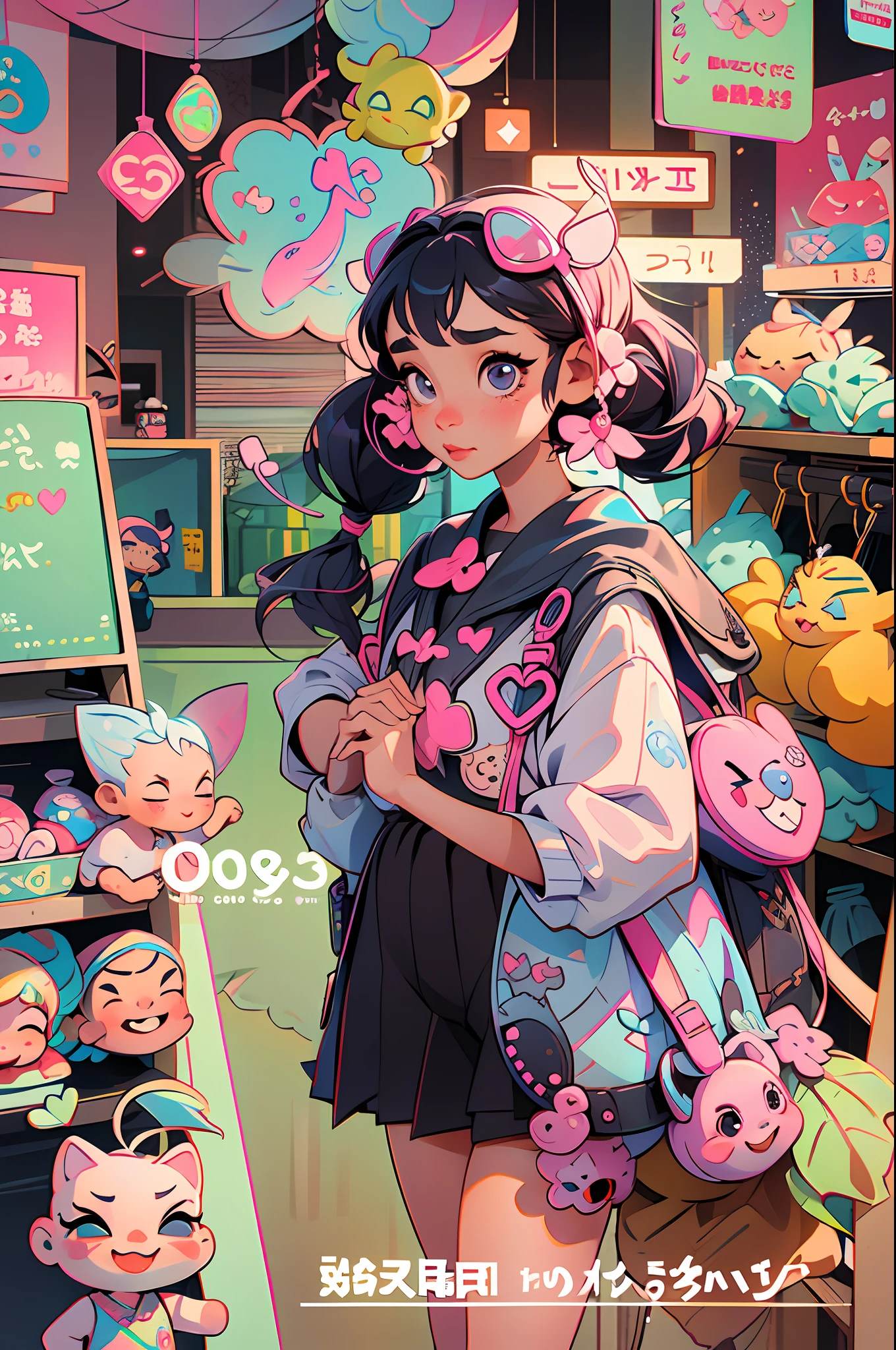 Il y a une petite fille debout dans le magasin, Si mignon, super mignon et sympathique, noir rose Josie, Bête, e-fille, chemise et jean kawaii, Fille électronique, ruan mignon vtuber, Photos Snapchat, jolie fille, Rosanna Park rose noir, Ultra HD, 8k, Meilleure lumière, Matériel de modélisme, Matériau PCV, résine, Marché POP_style_conception, 6 ans , 🤬 🤮 💕 🎀 🤮 🎀 😭 💕 super mignon, peau claire, (De grands yeux larmoyants: 1.3, long cils)