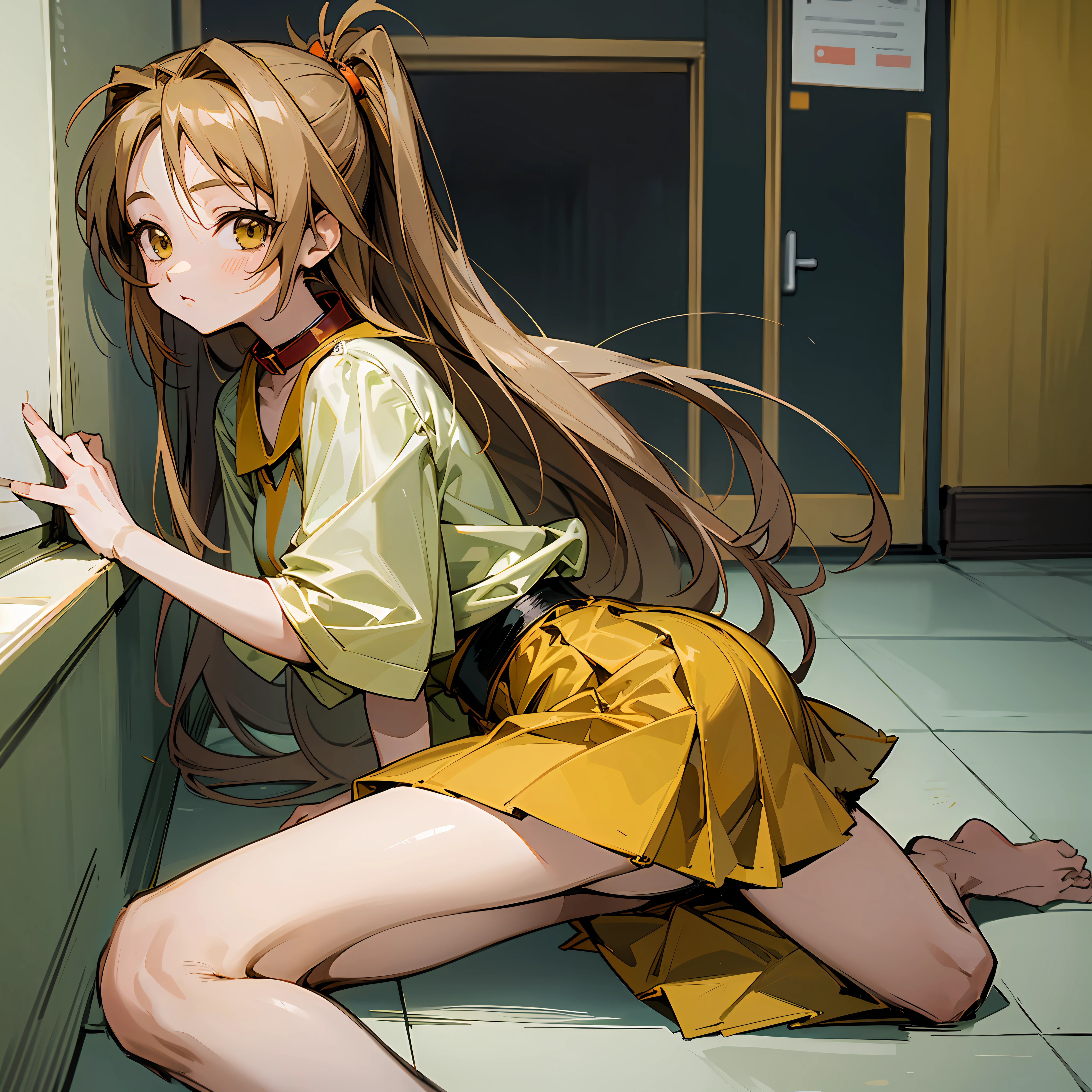 Anime girl sitting on the floor looking out the window - SeaArt AI