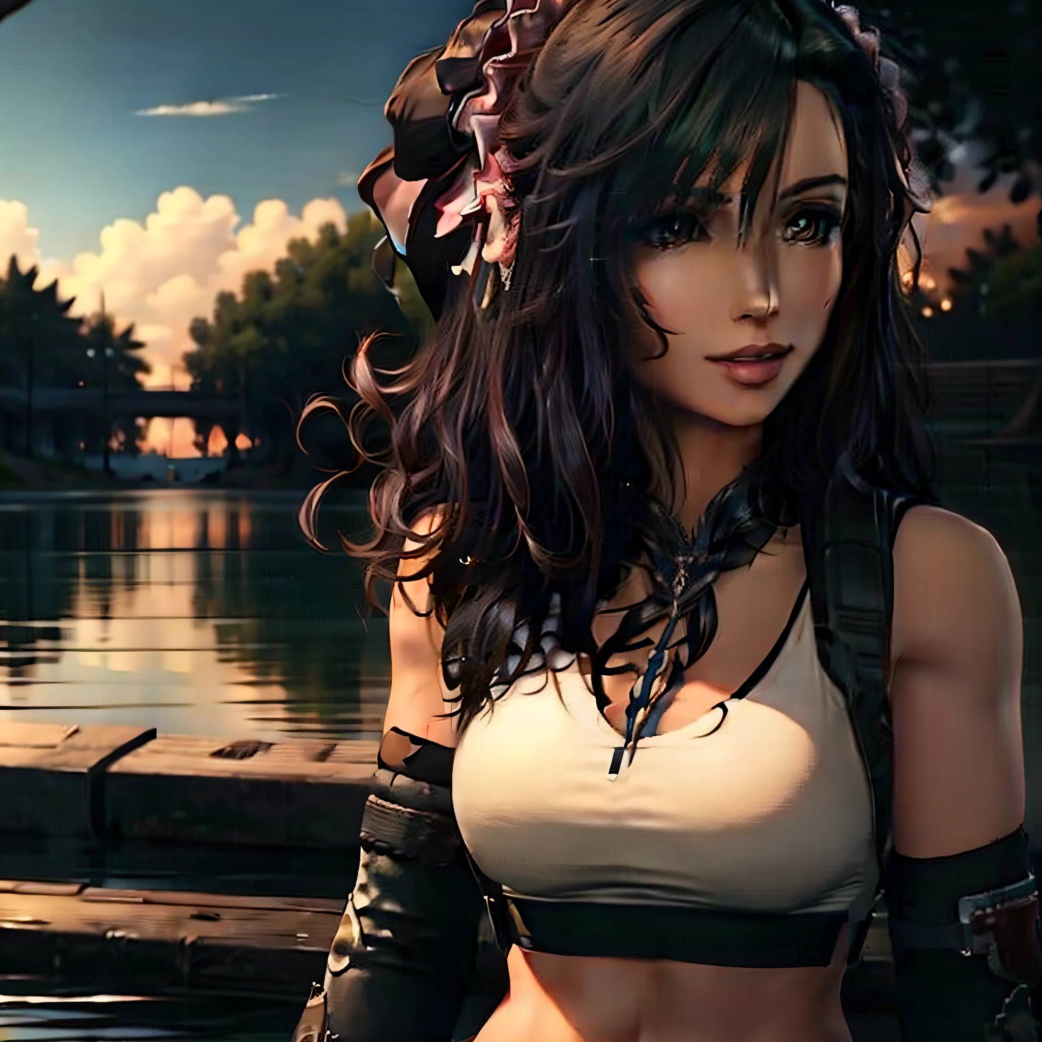 Tifa sits by the lake