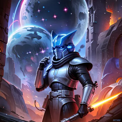 star wars the cloner is standing in front of a planet, galactic crusader, epic full color illustration, concept art artwork mast...
