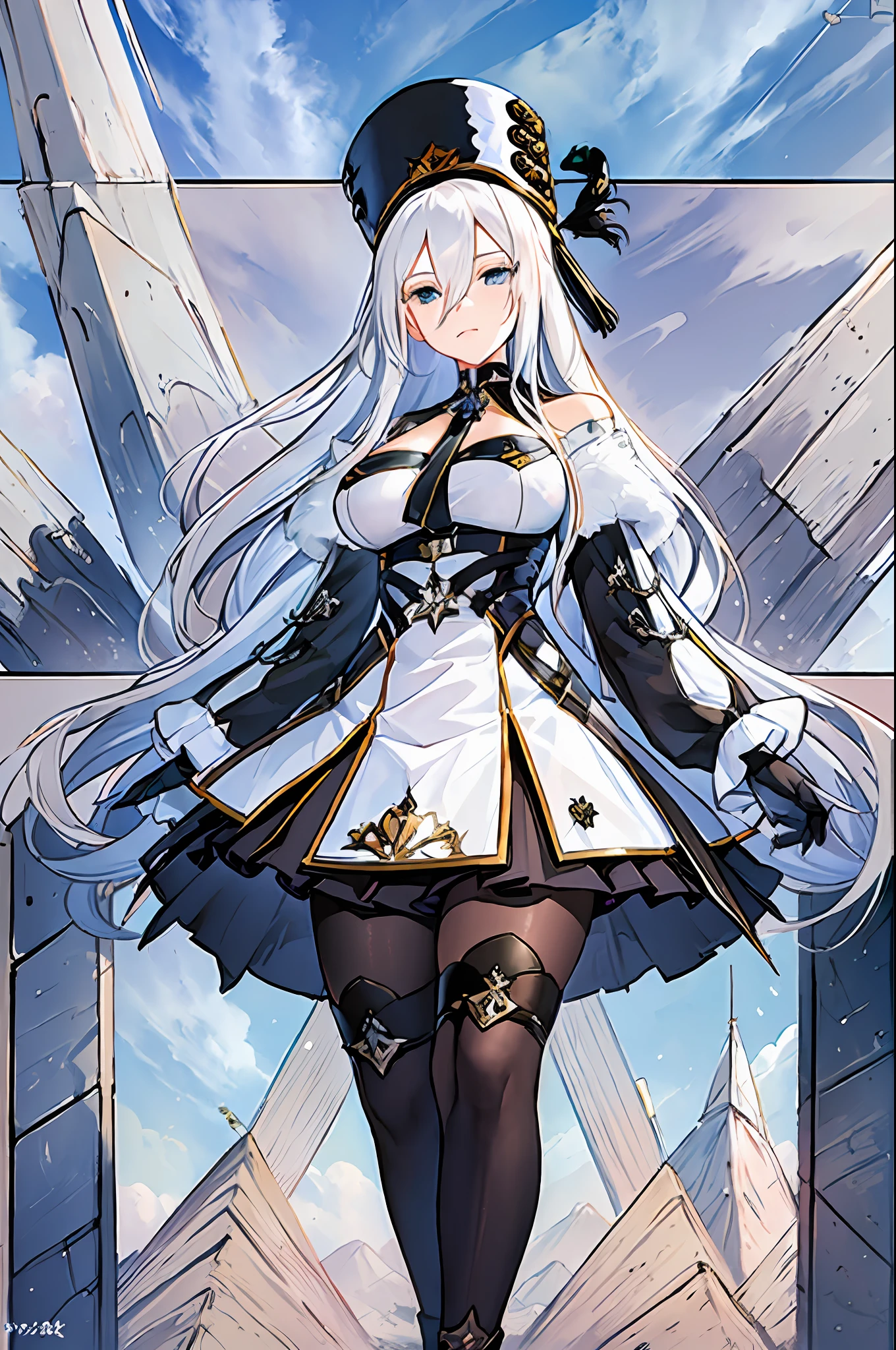 (masterpiece, top quality, best quality, official art, beautiful and aesthetic:1.2), (1girl, sovetsky soyuz \(azur lane\), hat, white hair), extreme detailed,(fractal art:1.3),colorful,highest detailed