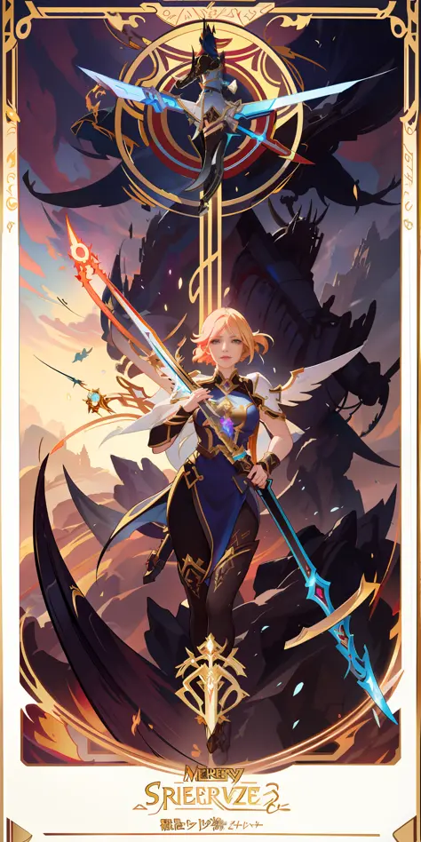 anime poster of a woman with a sword and a sword, cushart krenz key art feminine, mercy ( overwatch ), fiora from league of lege...