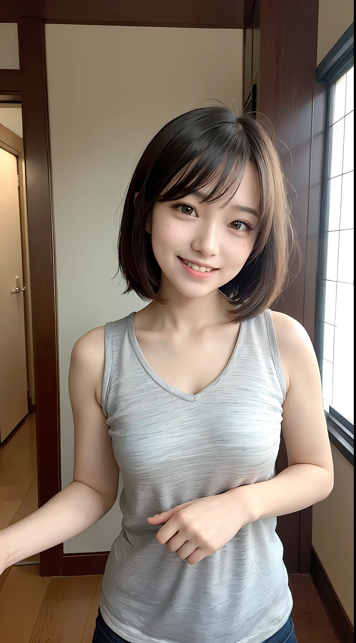 Bob Kat, Teenage Cute Girl, AKB48 Team TP, AKB48, (Masterpiece, Best Quality: 1.2), Ultra High Resolution, (Photorealistic: 1.4), Detailed Skin, Cinematic Lighting, Friendly, Intelligent, Conversational, Happy, Kind, Energetic, Cheerful, Creative, Sparkly Eyes and Infectious Smile