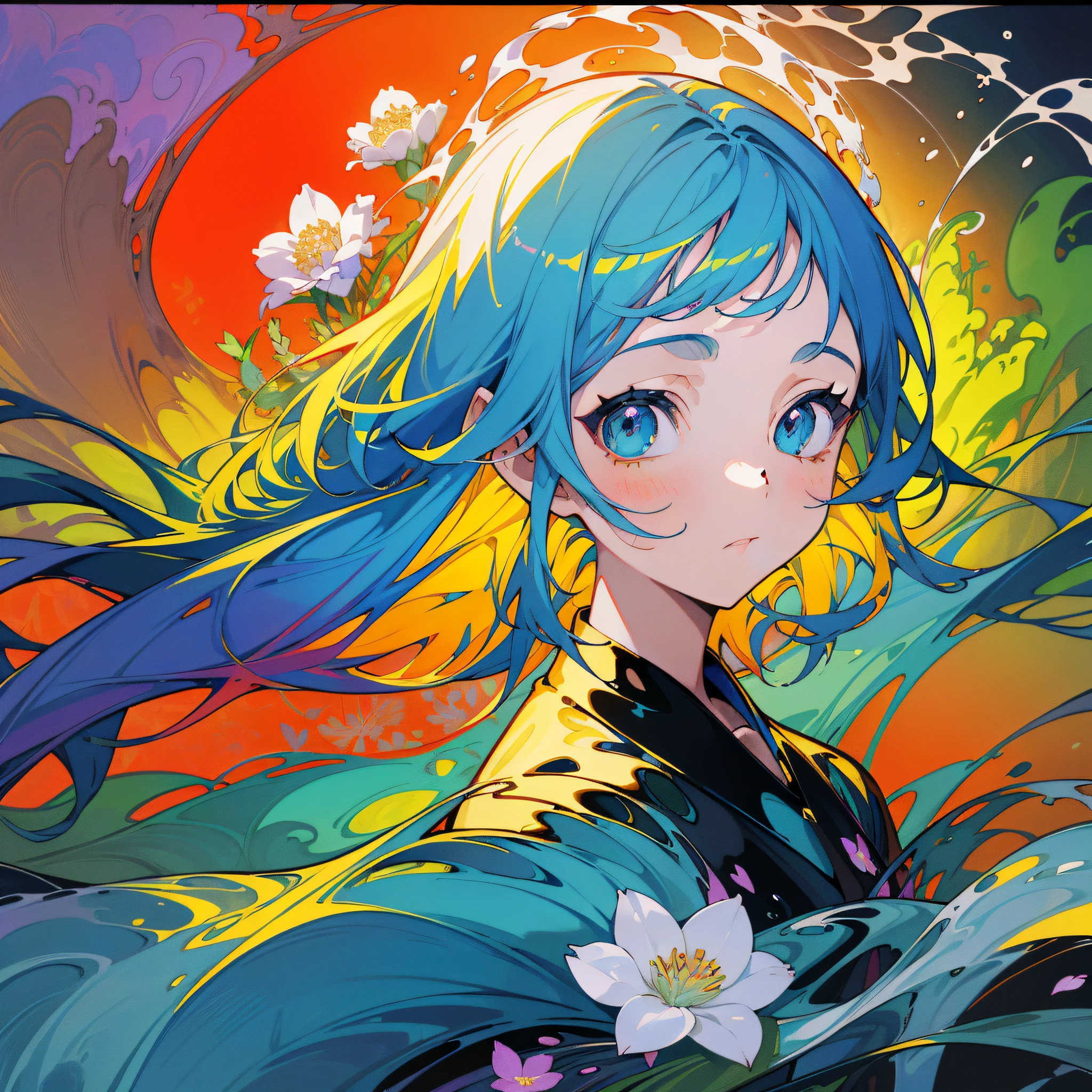 1girl,looking at viewer, long hair,Colored hair, floating hair,upper body,

absurdres, highres, (official art, beautiful and aesthetic:1.2), 1boy, (pop art:1.2), (zentangle, flower effects, water effects, light effects:1.2), (Arts Dcoratifs:1.4),