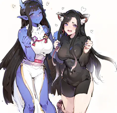 two anime characters dressed in costumes and horns pose for a picture, nixeu and sakimichan, jazza and rossdraws, sfw version, f...