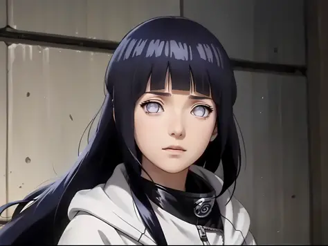 a close up of a person with long hair and a hoodie, hinata hyuga, hinata hyuga from naruto, from naruto, as an anime character, ...