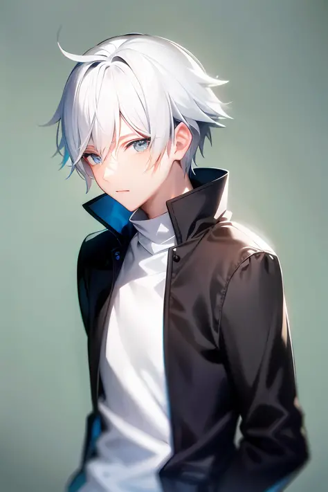 Cute anime male protagonist with white hair