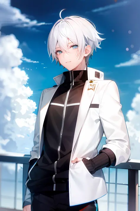 Cute anime male protagonist with white hair