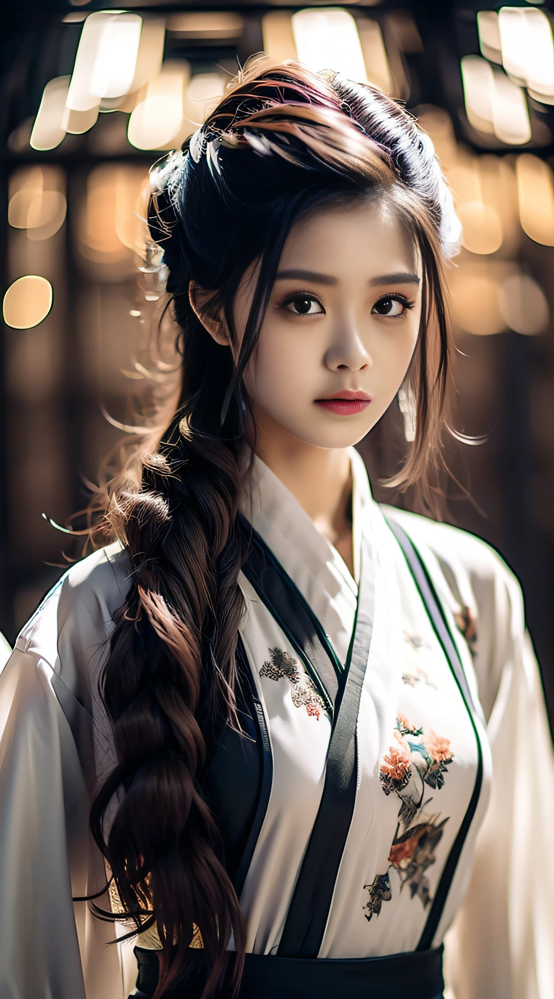 Obra maestra, mejor calidad, wuxia 1girl, hanfu blanco, bosque