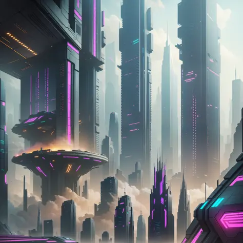 Cyberpunk Futuristic World Sci-Fi Skyscrapers Universe Top Quality Masterpiece Futuristic City
