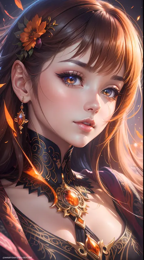 A high-quality close-up of a woman's face, with every intricate detail rendered flawlessly, her eyes shining with vibrant anime-...
