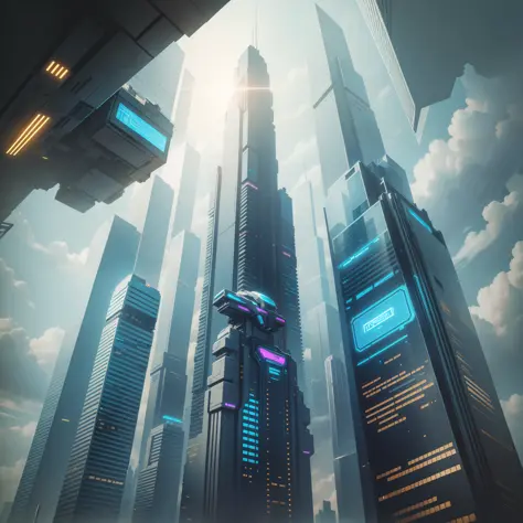 Cyberpunk futuristic world sci-fi skyscrapers universe top quality masterpiece futuristic city sky