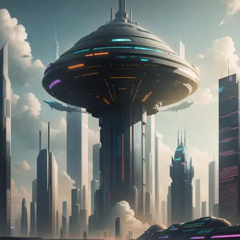 cyberpunk aliens extraterrestrial civilization sci-fi skyscrapers universe top quality masterpiece futuristic city sky buildings