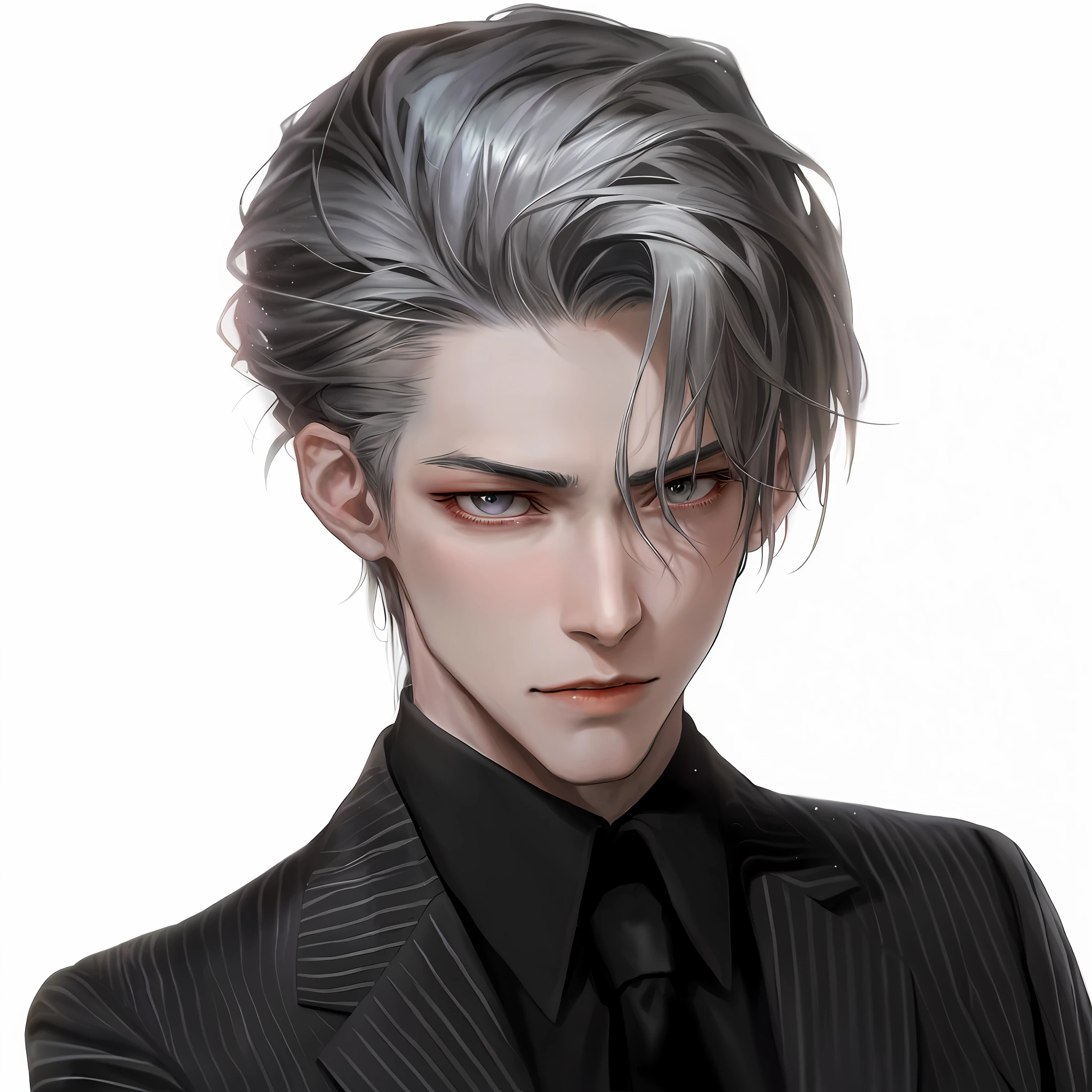 Hay un hombre con traje y corbata posando para una foto, inspired by Yanjun Cheng, el tiene pelos gris oscuro, sakimichan frank franzzeta, retrato anime de un hombre guapo, by Yang J, cai xukun, chico guapo en el arte de Demon Slayer, por Ni Tian, yanjun chengt, hermoso príncipe andrógino