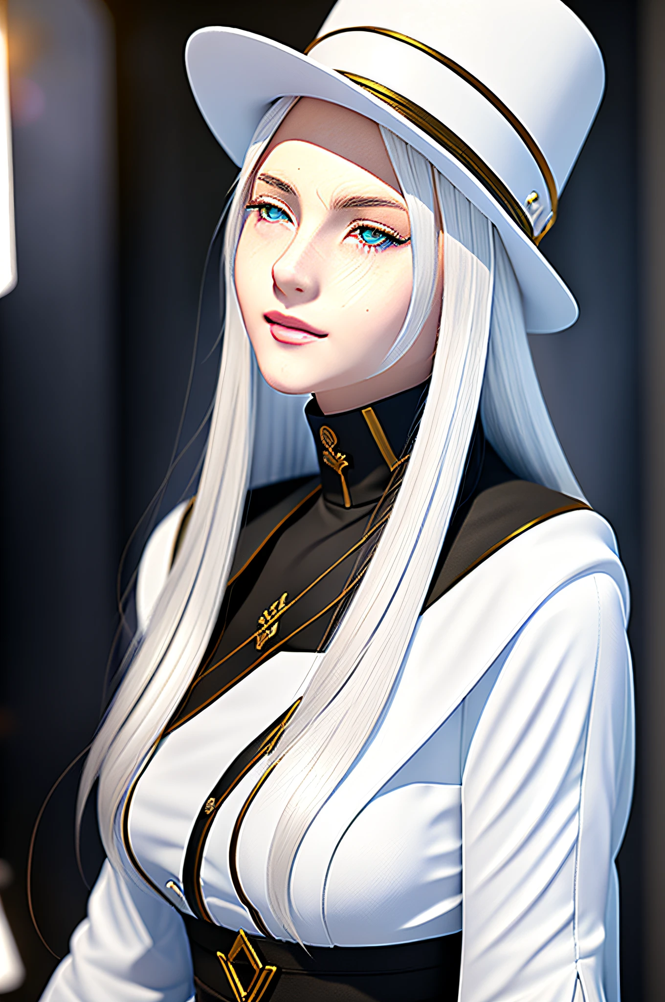 (((masterpiece))), (((best quality))), ((ultra-detailed)), (hyperrealistic), (highly detailed CG illustration), cinematic light, photorealistic ,1girl, white hair, sovetsky soyuz \(azur lane\), hat