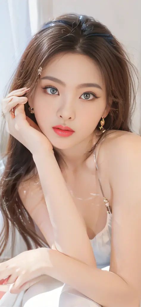 ((gorgeous, romantic), emphasis on Araffe Asian woman with long hair and earrings, gorgeous Korean woman), young and cute, Korea...