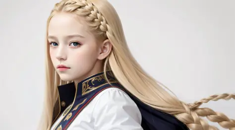 masterpiece, best quality, realistic, girl child RUSSIAN 10 years old, BRAIDED BLONDE HAIR, long hair, broad shoulders, small he...