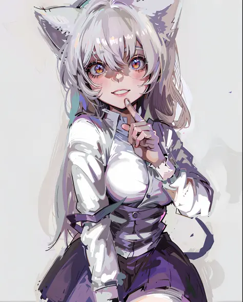 Anime girl with white hair and sitting cat ears, white cat girl, cute anime catgirl, anime catgirl, nyaruko-san, neferpitou, whi...