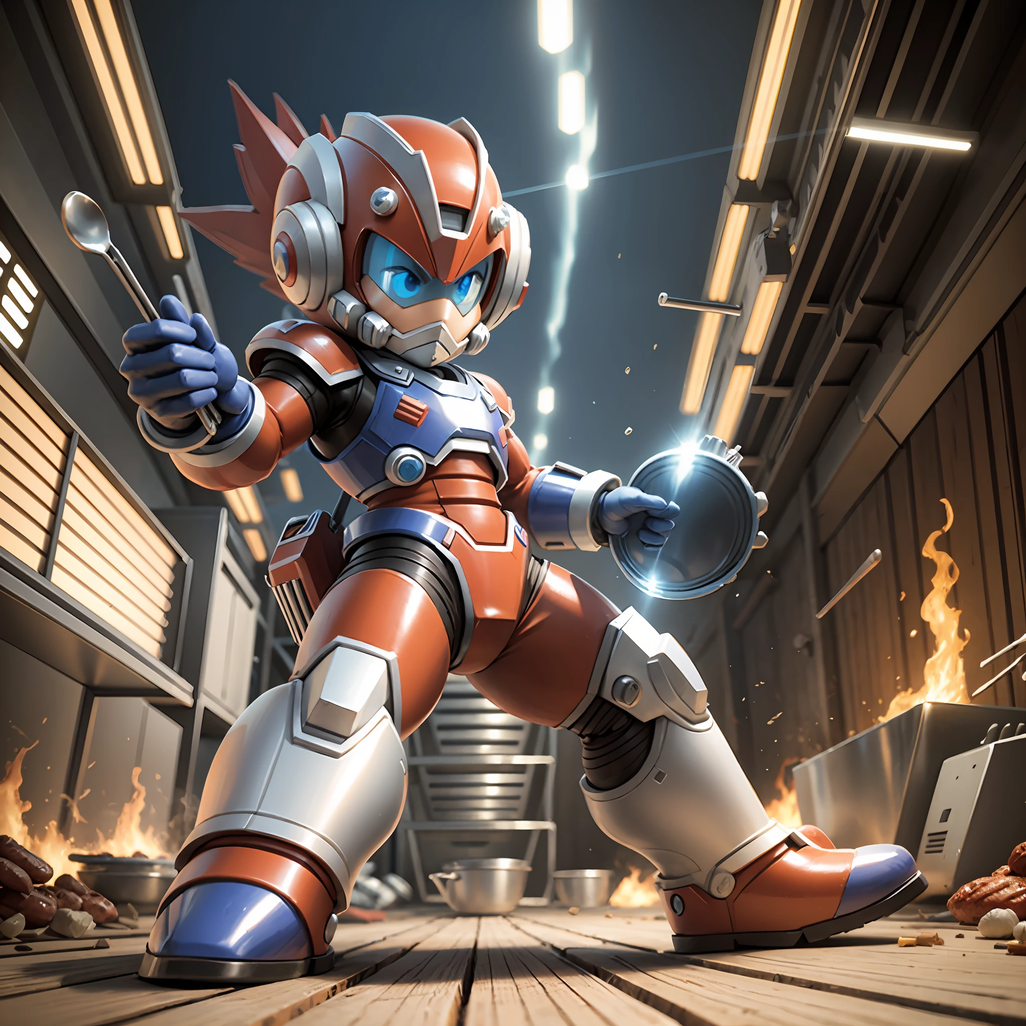 Mega man x wearing original suit cooking barbecue 3d art style --auto --s2