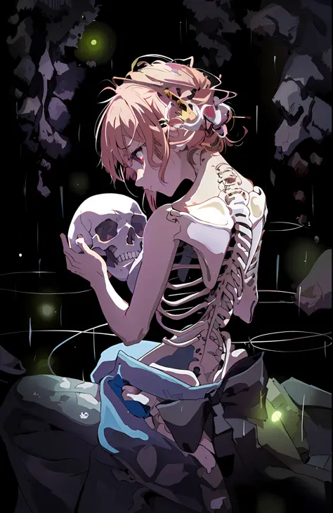 anime girl with a skeleton in her hands, skeleton girl, anime skull  portrait woman, romanticism lain, anime wallaper - SeaArt AI