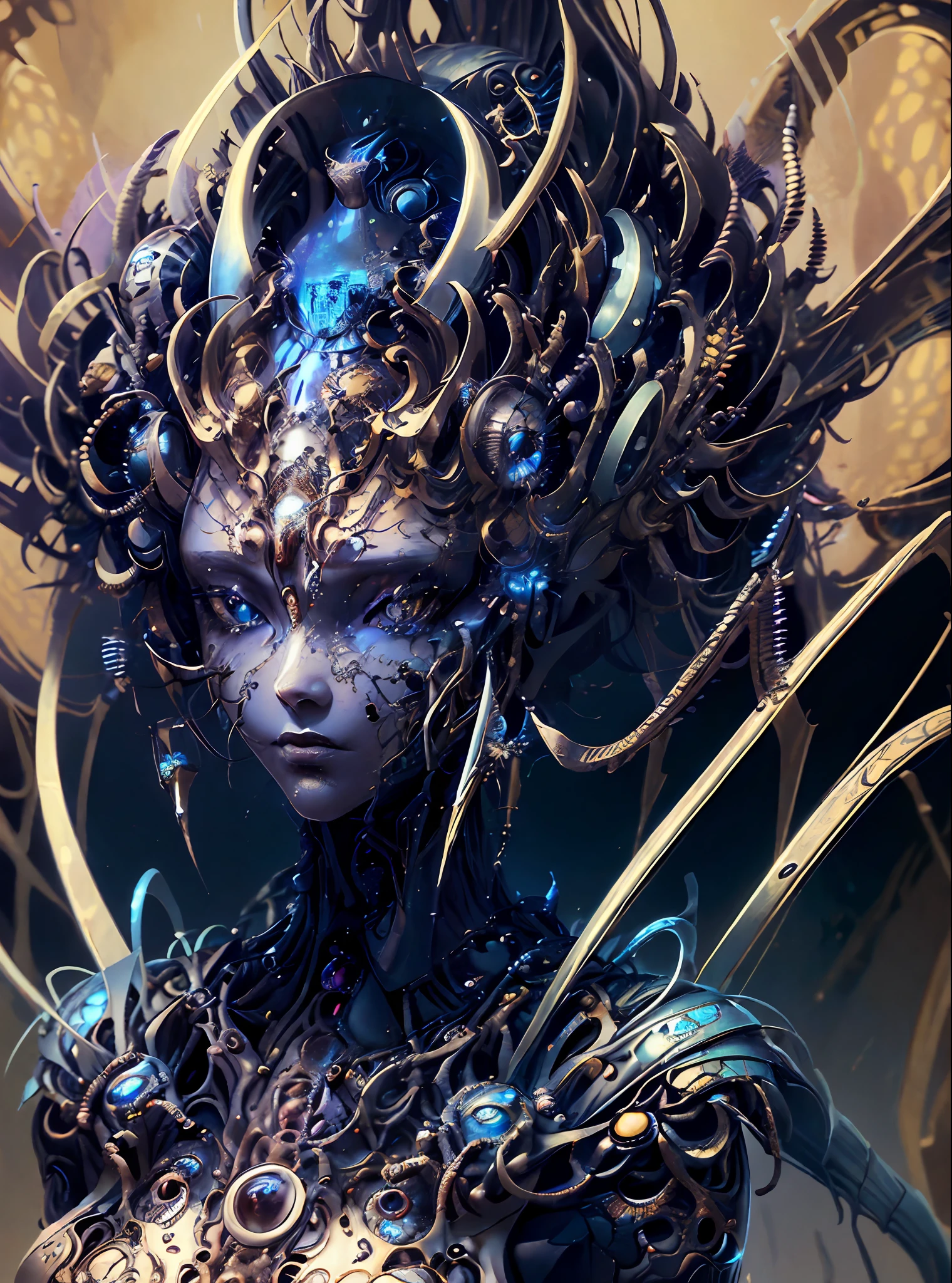 \(best quality, ultra-detailed, best illustration, best shadow, masterpiece, high res, professional artwork, famous artwork), (1girl, solo), looking at viewer, face only, detailed eyes, beautiful eyes, close up, scifi, colored sclera, robot eyes, facial marks, tattoos, (fractalized, fractal eyes), large eyes, wide eyes, (eye focus), face focus, cosmic eyes, space eyes,