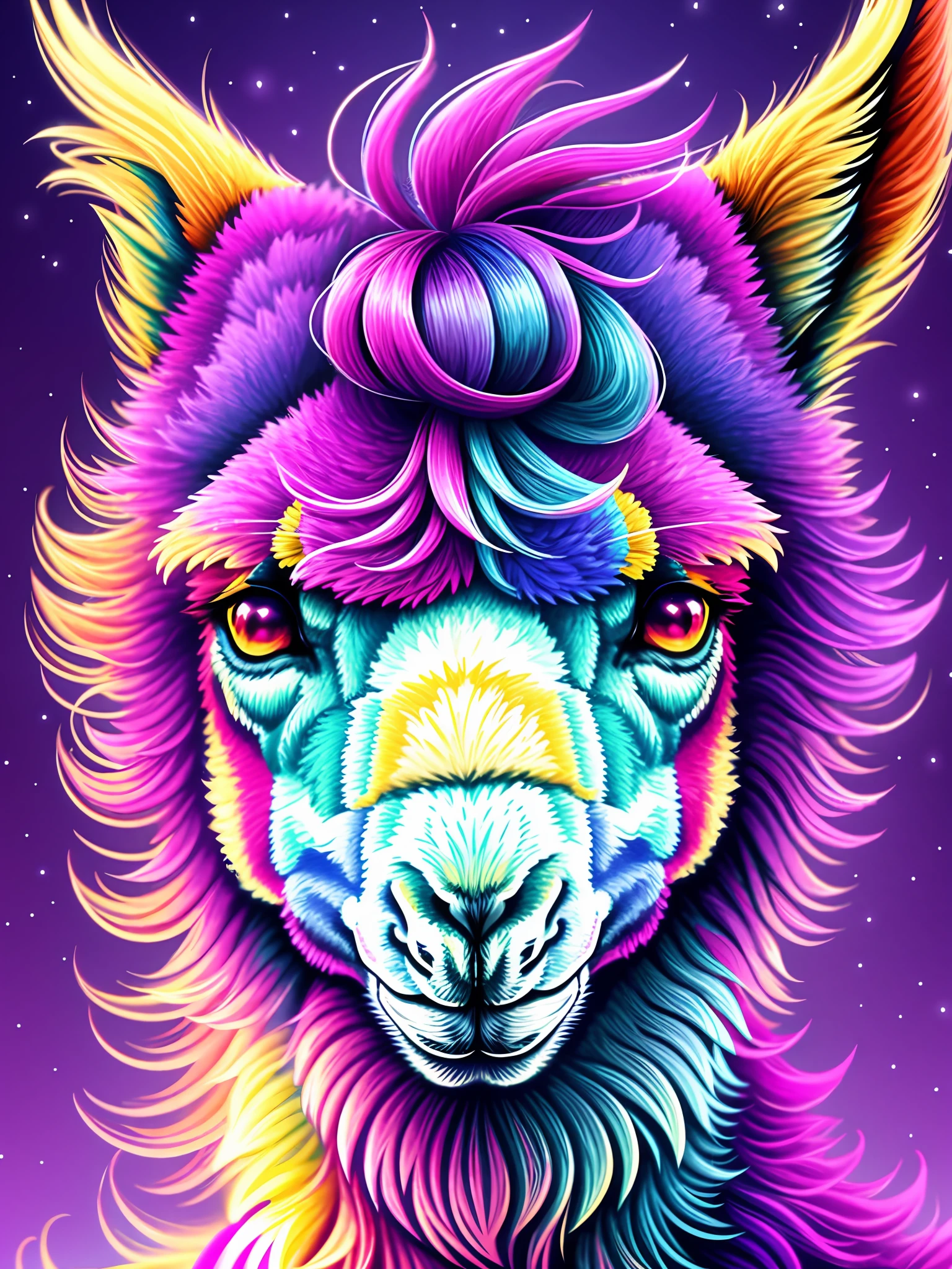 Vivid Color Llama, 4K Detailed Digital Art, AMOLED Wallpaper, Highly Detailed 4K Digital Art, Beautiful 4K UHD Art, High Detailed Colors, Colorful Digital Fantasy Art, AMOLED, High Quality 8K Detailed Art