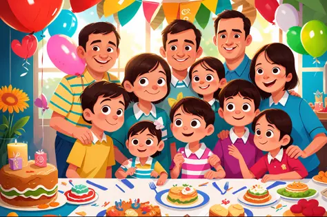 closeup, a portrait of family, mother, father, birthday party