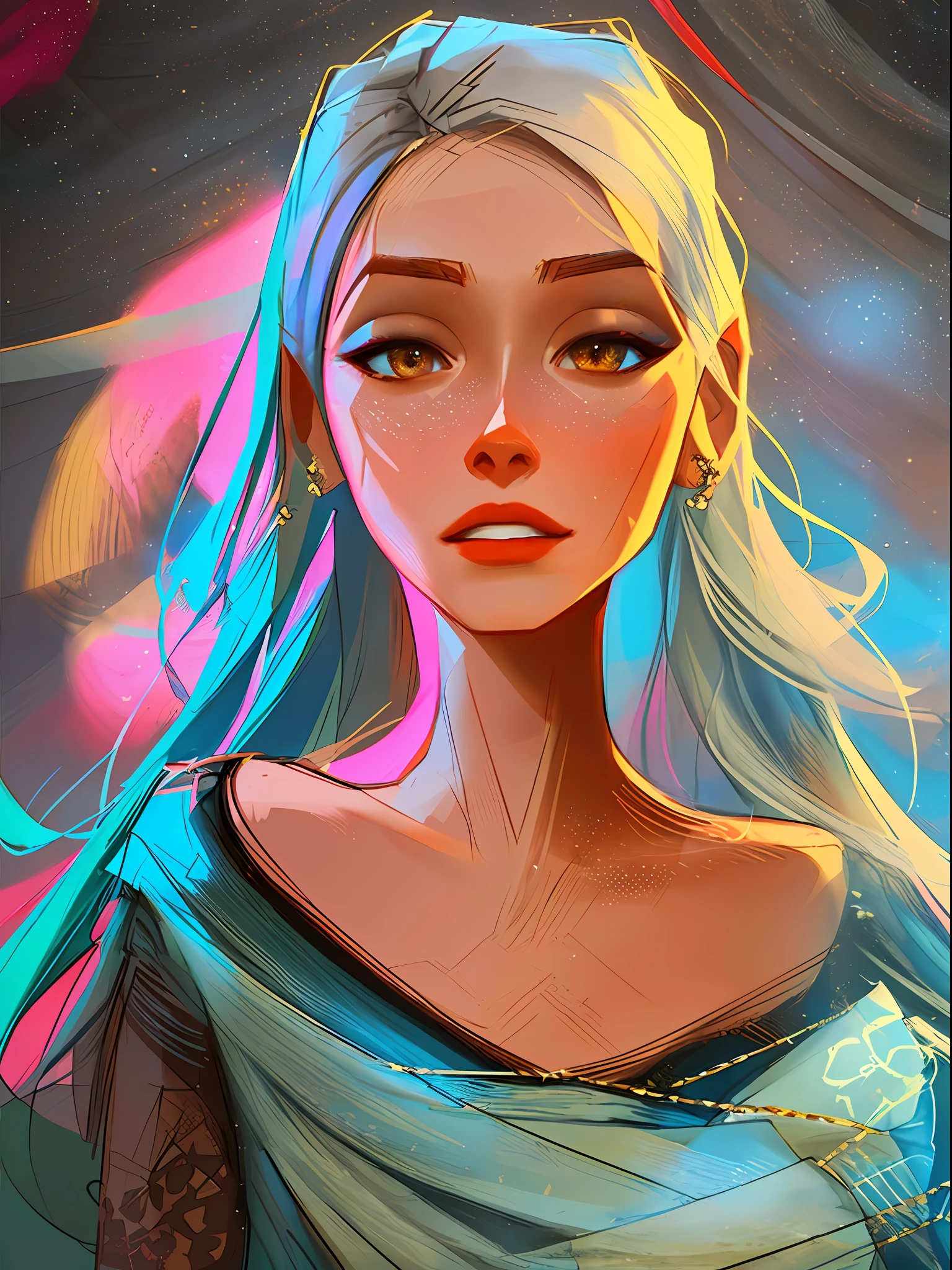 (symmetry:1.1) (portrait of floral:1.05) a woman as a beautiful goddess, (assassins creed style:0.8), pink and gold and opal color scheme, beautiful intricate filegrid facepaint, intricate, elegant, highly detailed, digital painting, artstation, concept art, smooth, sharp focus, illustration, art by greg rutkowski and alphonse mucha, 8k