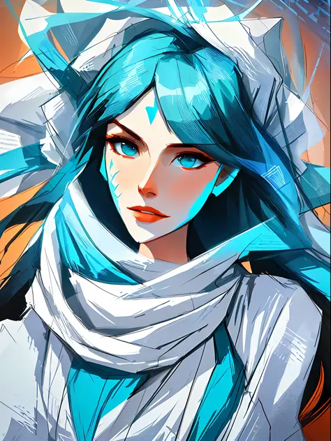 (symmetry:1.1) a woman as a beautiful goddess, (assassins creed style:0.8), teal and white and red color scheme, beautiful intri...