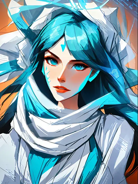 (symmetry:1.1) a woman as a beautiful goddess, (assassins creed style:0.8), teal and white and red color scheme, beautiful intri...