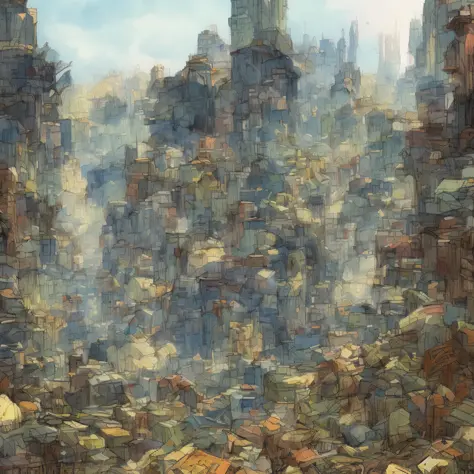 plbc watercolor landscape second war, by moebius charles reid, banksy and studio ghibli