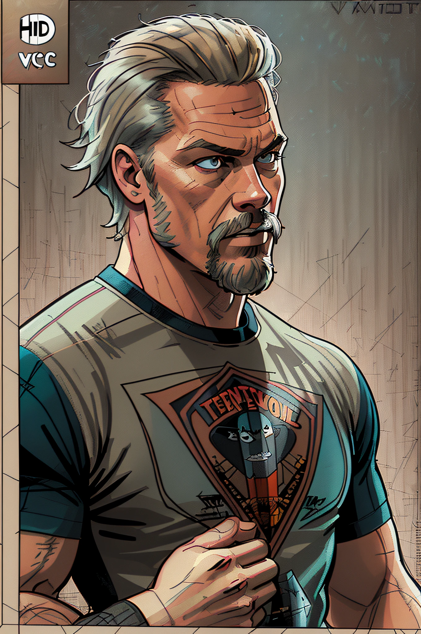 ((Vector)), (((Comics style)))), james hetfield metallica\, vintage comic, realistic, faded, neutral colors, (((((hdr)))), ((((muted colors)))), hyperdetailed, cinematic filmed, warm lights, dramatic light, plaid t-shirt, vignette, complex background, [[teal and orange]], slate gray atmosphere, hyperdetailed, (closeup:0.9), ((Vector)), (((Comics style))),