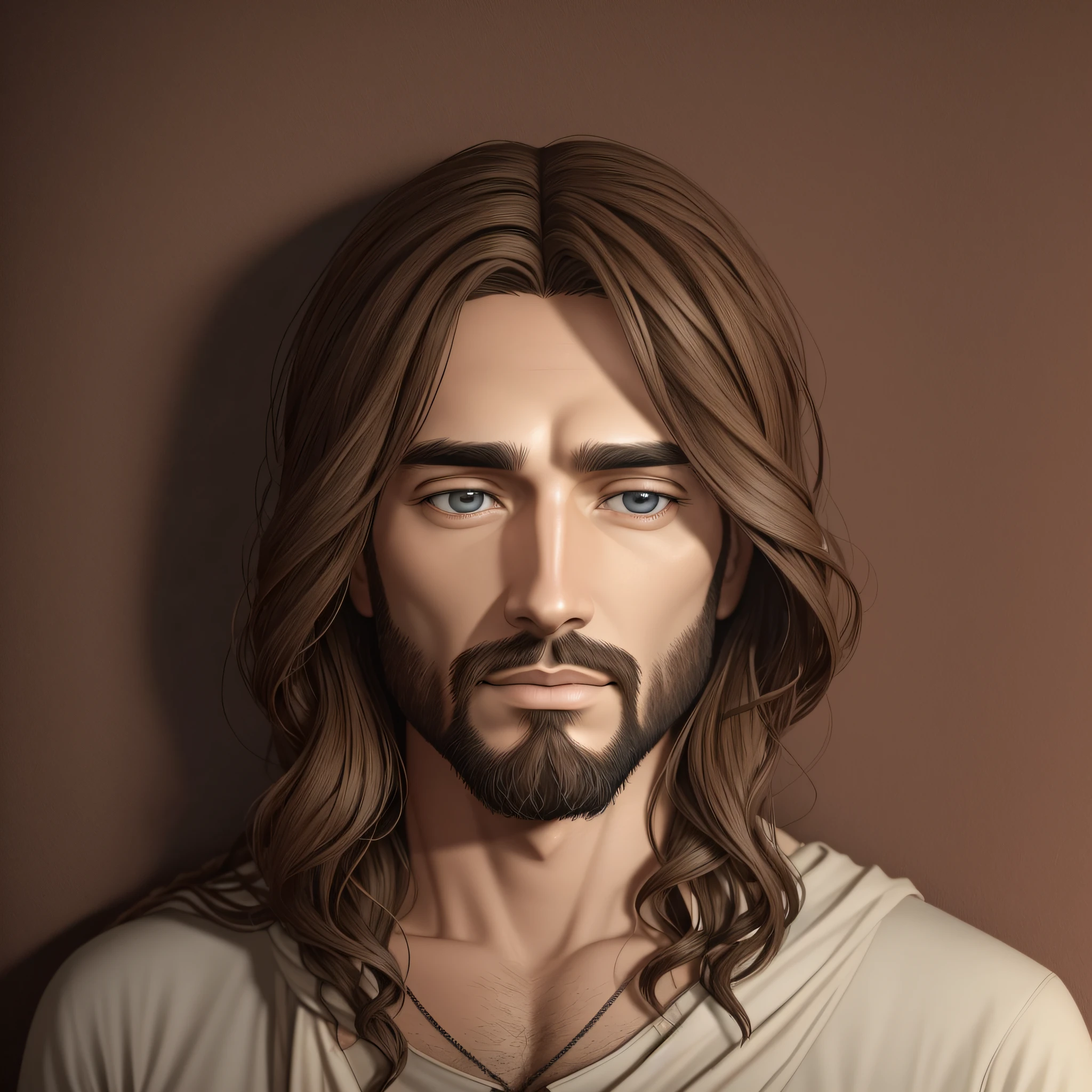 A digital painting of jesus with long hair and beard - SeaArt AI