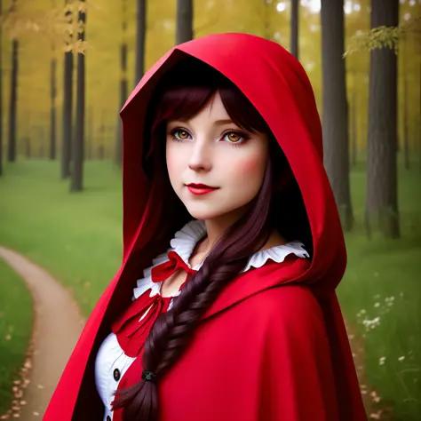 Realistic photo of little red riding hood