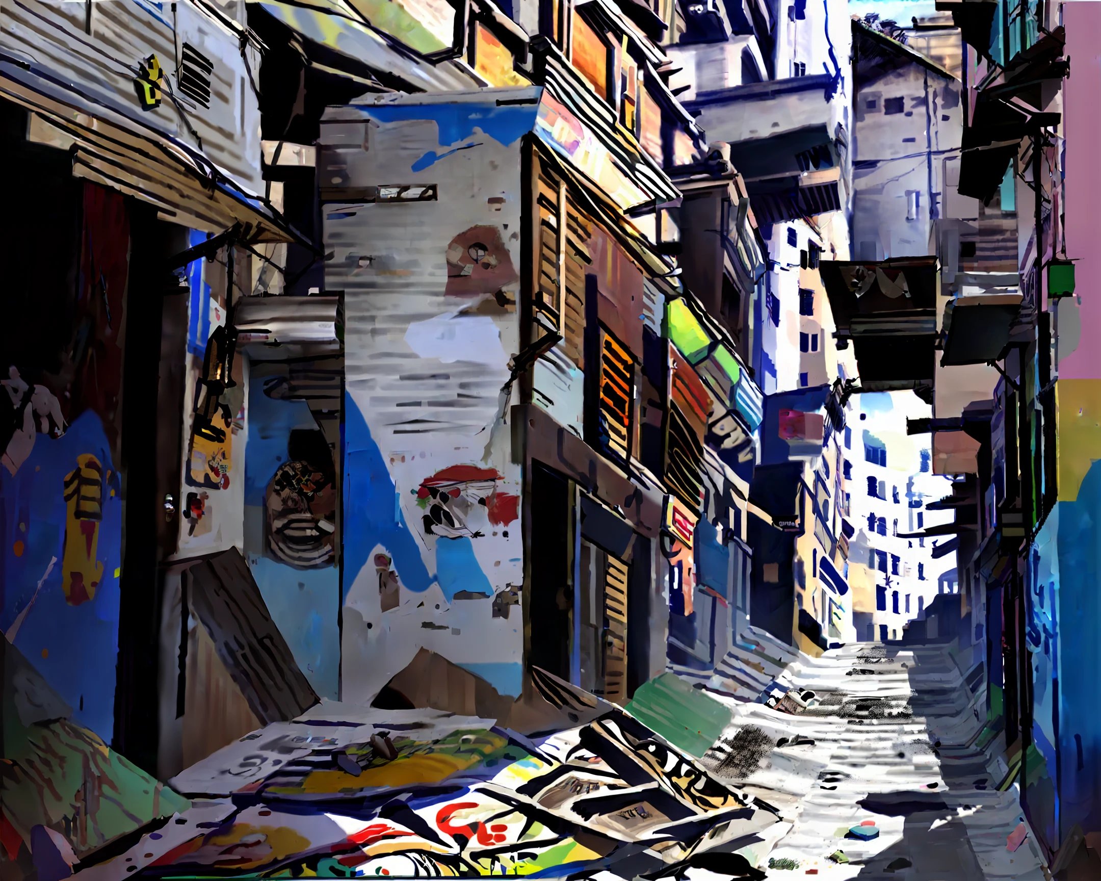 There is a street with a lot of graffiti on it - SeaArt AI