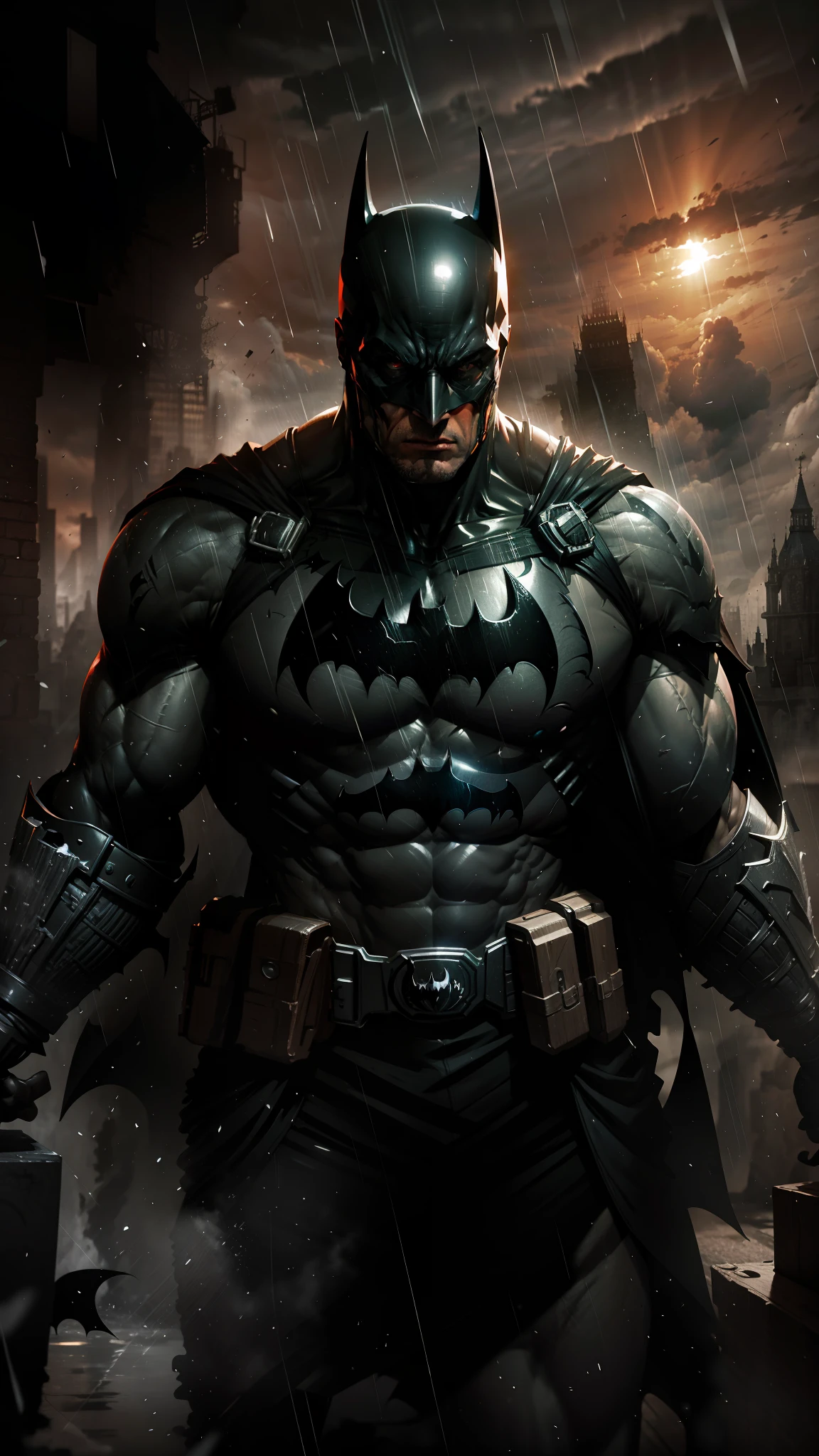 Batman, muscular, highly expressive and detailed face, looking at the ...