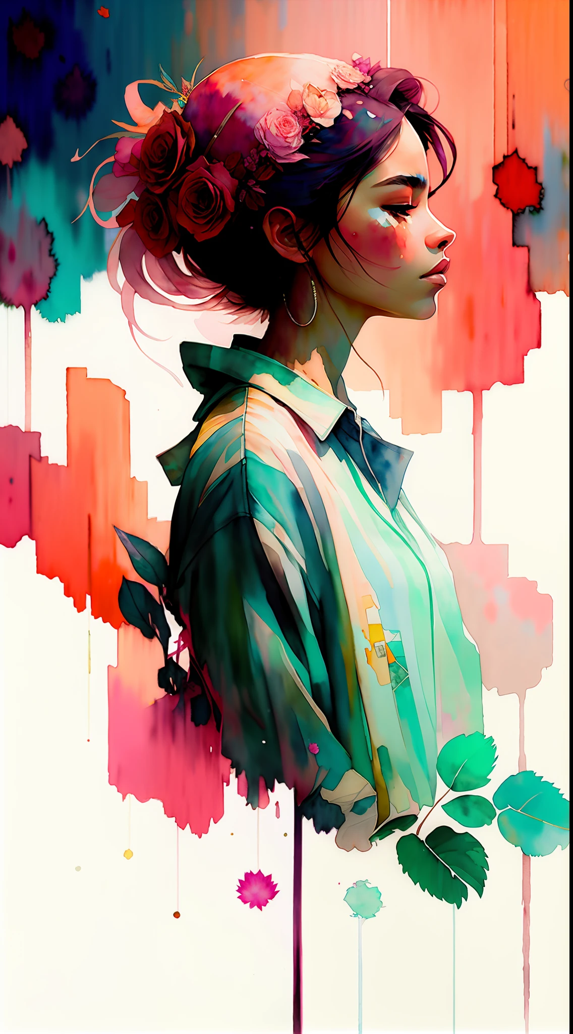 wtrcolor style, (rose) digital art, official art, blown by the wind, masterpiece, beautiful, ((watercolor)), paint splatter, intricate detail. Great detail, [dripping:0.7], Trending on Artstation, Rachel Walker