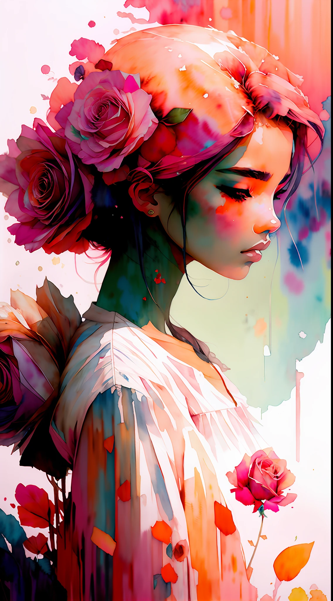 wtrcolor style, (rose) digital art, official art, blown by the wind, masterpiece, beautiful, ((watercolor)), paint splatter, intricate detail. Great detail, [dripping:0.7], Trending on Artstation, Rachel Walker