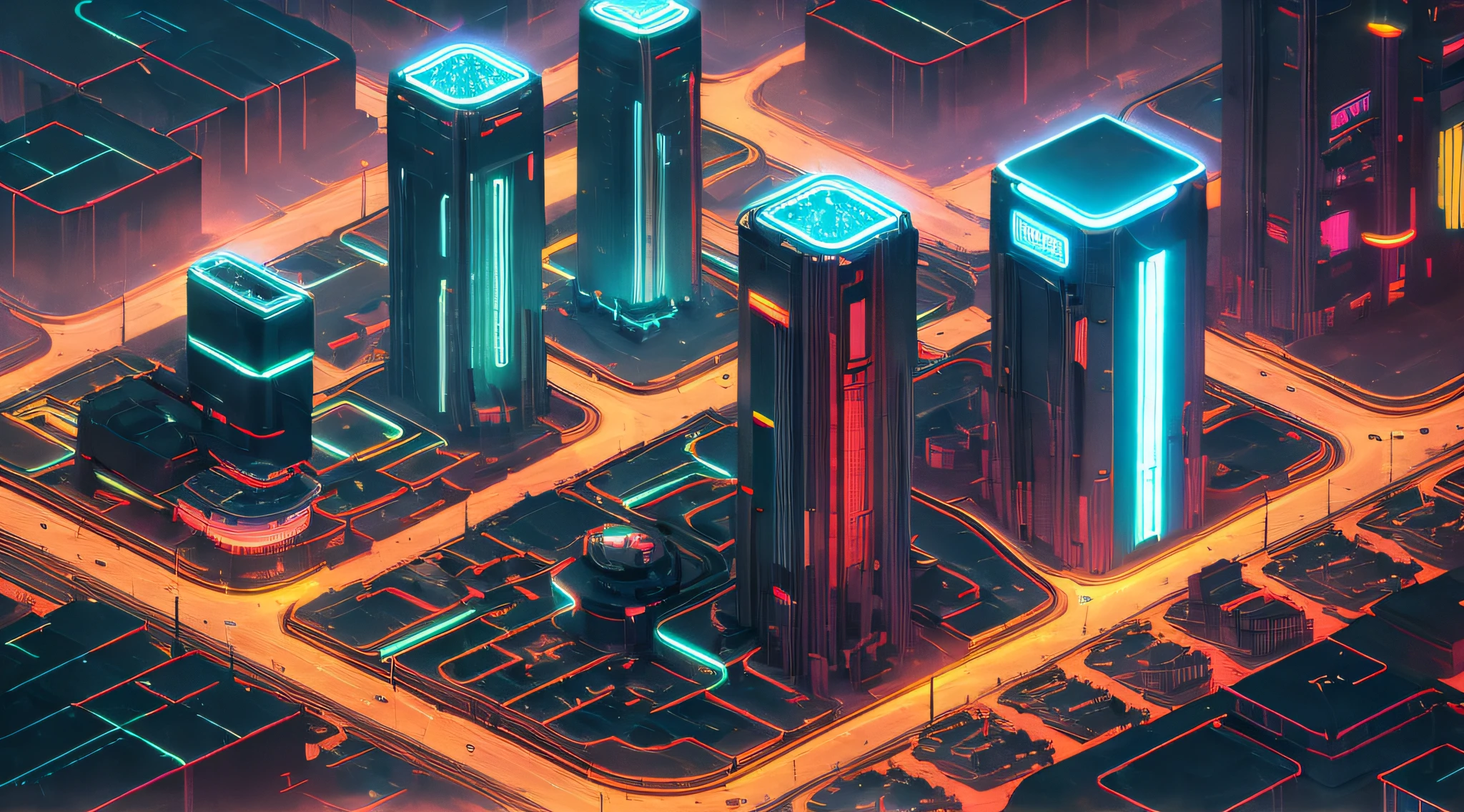 (Best quality),(masterpiece),(ultra detailed),(high detailed),(extremely detailed),Isometric view of massive futuristic cyberpunk city on mars at night, neon lights, cyberpunk style, sci-fi, dystopian