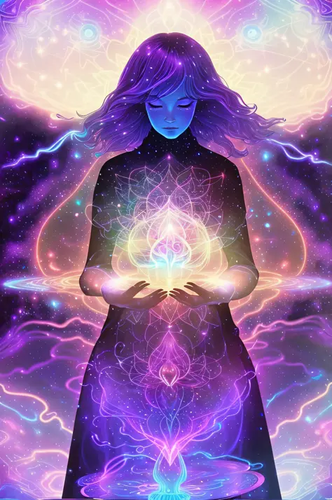 a close up of a person holding a glowing object in their hands, jen bartel, aura of power. detailed, glowing black aura, beeple and jeremiah ketner, glowing from within, elemental guardian of life, purple aura, holy fire spell art, emitting psychic powers,...