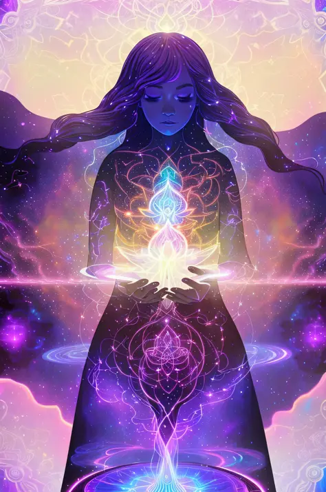 a close up of a person holding a glowing object in their hands, jen bartel, aura of power. detailed, glowing black aura, beeple and jeremiah ketner, glowing from within, elemental guardian of life, purple aura, holy fire spell art, emitting psychic powers,...