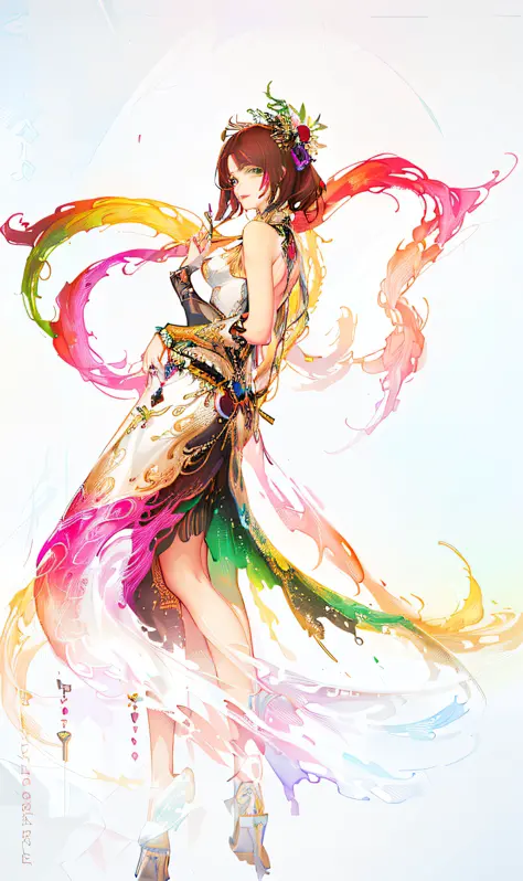 painting of a woman in a colorful dress with a long tail, colorfull digital fantasy art, beautiful gorgeous digital art, a beautiful artwork illustration, digital art fantasy art, gorgeous digital art, beautiful digital artwork, very beautiful digital art,...