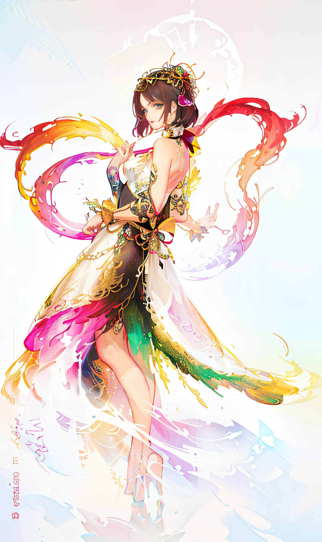 painting of a woman in a colorful dress with a long tail, colorfull digital fantasy art, beautiful gorgeous digital art, a beautiful artwork illustration, digital art fantasy art, gorgeous digital art, beautiful digital artwork, very beautiful digital art, beautiful fantasy art, digital fantasy art ), digital art fantasy, beautiful digital art, colorful concept art, exquisite digital illustration