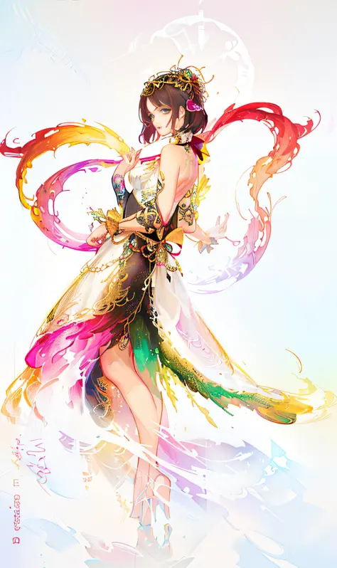 painting of a woman in a colorful dress with a long tail, colorfull digital fantasy art, beautiful gorgeous digital art, a beaut...