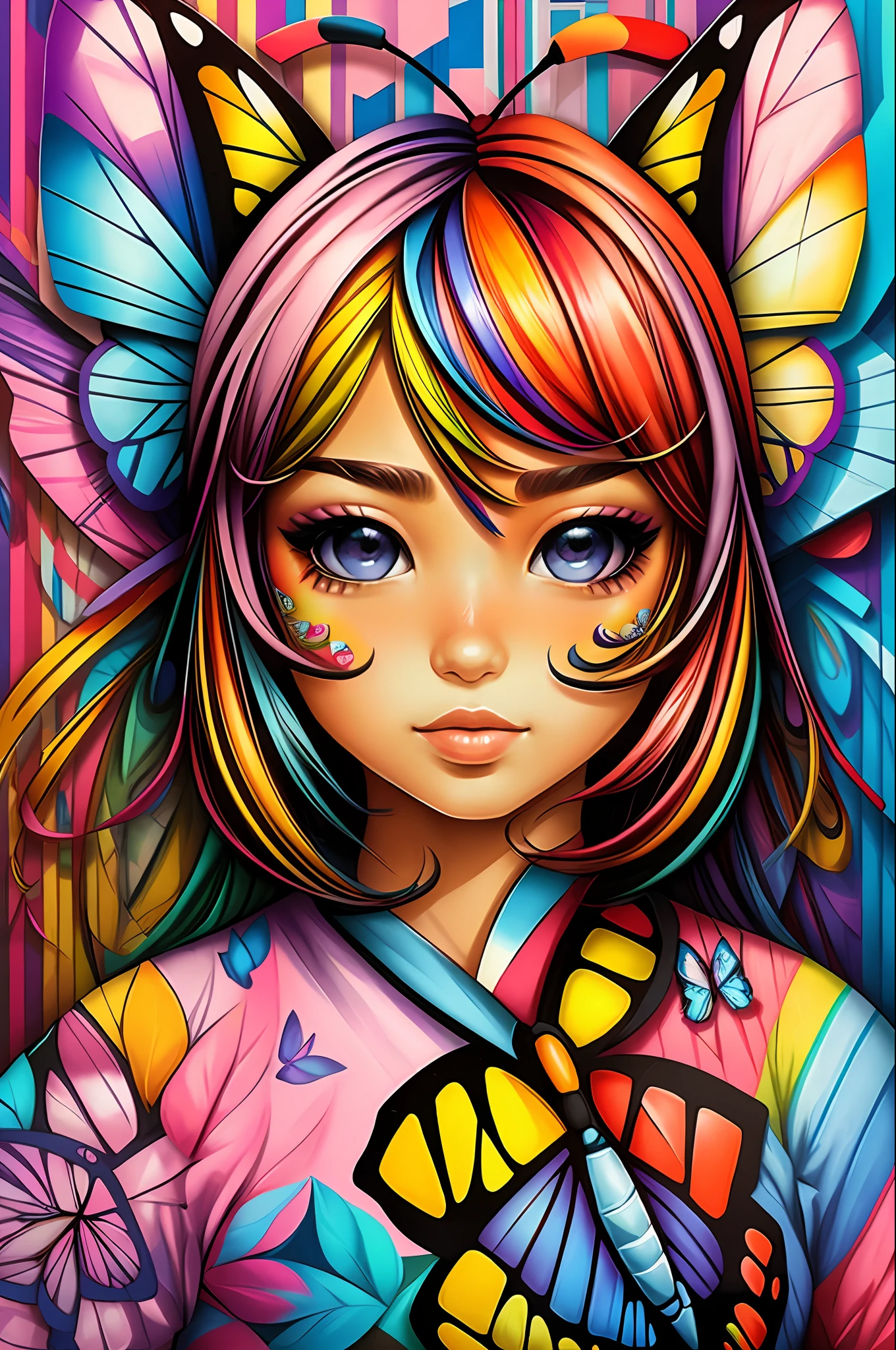 (Butterfly), Eduardo Kobra padding ,wall PORTRAIT geometric multidimensional, art, chibi,
yang08k, beautiful, colorful,
masterpieces, top quality, best quality, official art, beautiful and aesthetic,