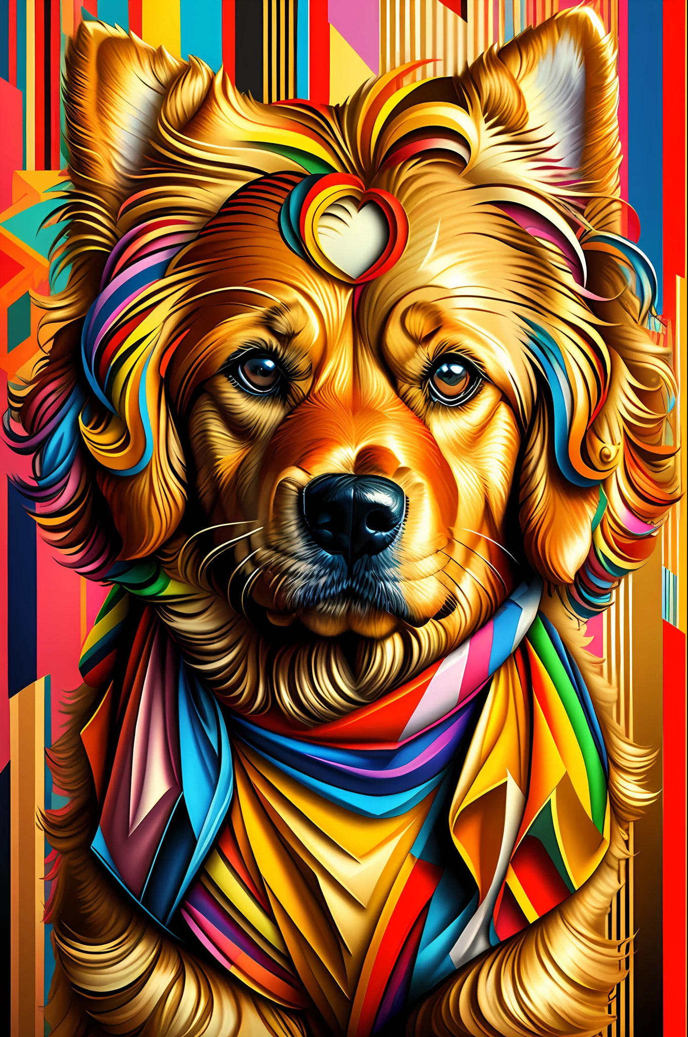 (Golden Retriever Hund), Edward Cobra-Polsterung ,Wand PORTRAIT geometrisch mehrdimensional, Kunst, chibi,
yang08k, Schön, Bunt,
Meisterwerke, Top Qualität, beste Qualität, official Kunst, Schön and aesthetic,