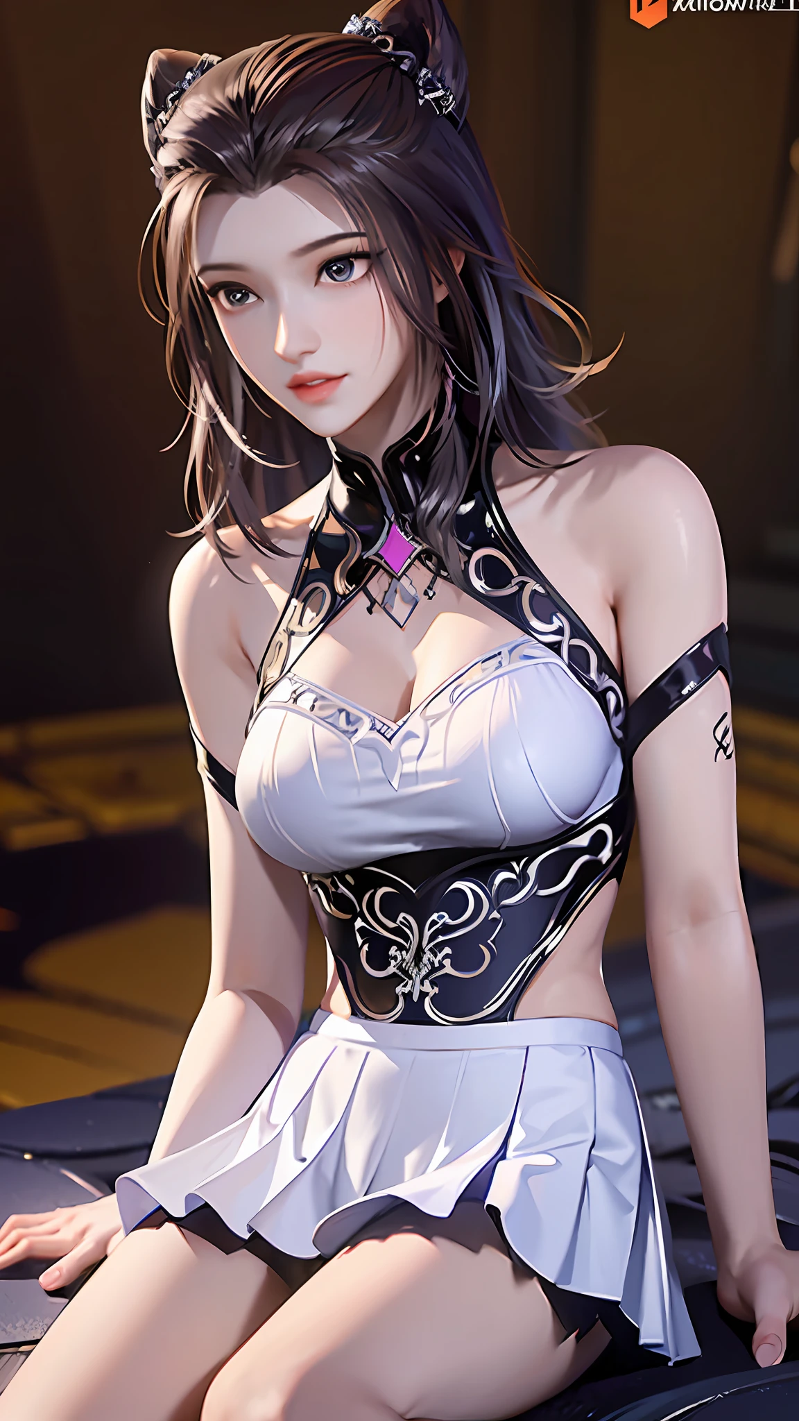 ((Dark Light, Top Quality, 8K, Masterpiece: 1.3)), (Focus: 1.2), (In Chinese, Casual Theme, Indoor: 1.5), (Beauty & Slim Abs: 1.4), ((Layered Hairstyle)), (White Shirt: 1.6), (White Lace Short Skirt: 1.3), Highly Detailed Face and Skin Texture, Whitening Skin, (Full Body: 1.4), White Clothes, Security, Water Element, Dark Forest, Night, Spooky and Contrasting