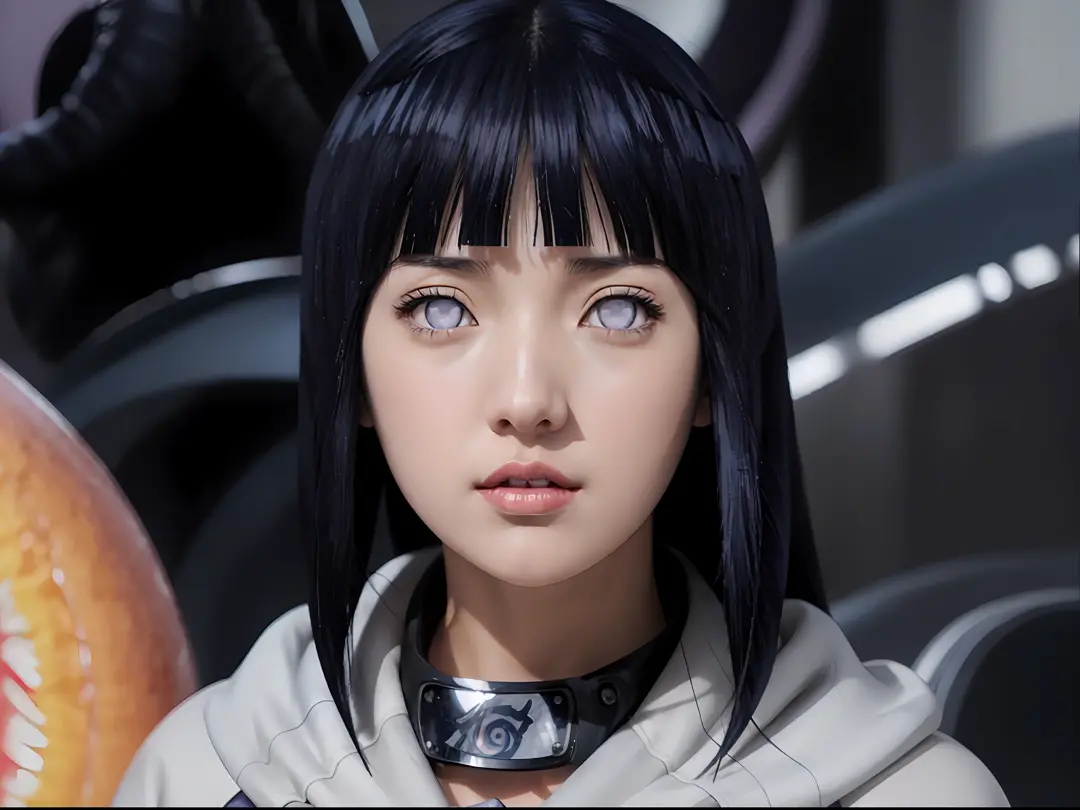 a close up of a person with long hair and a hoodie, hinata hyuga, hinata hyuga from naruto, from naruto, as an anime character, ...