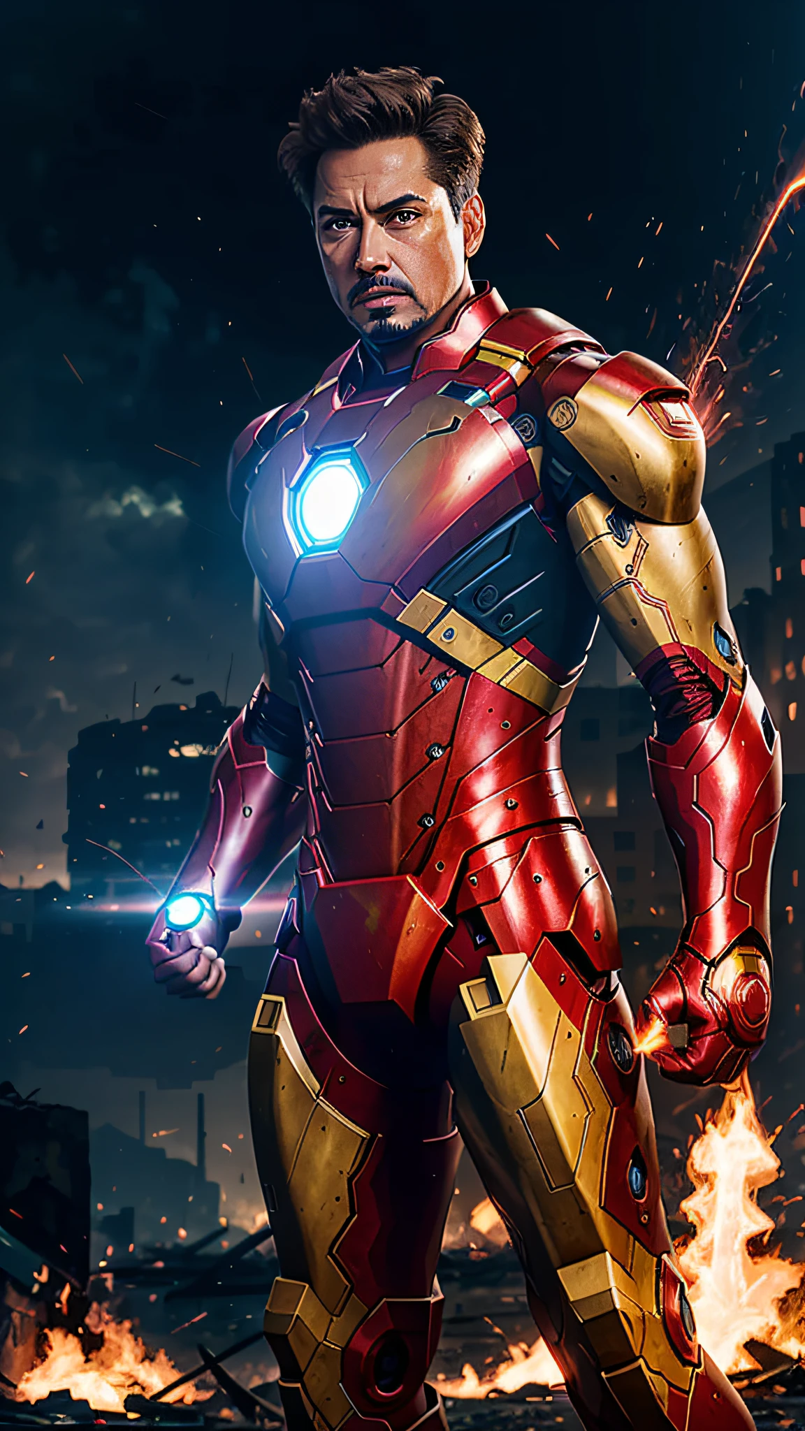 Body facing the camera, Iron Man, Hero, (35 years old), muscular ...