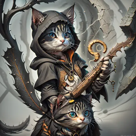 There is a cat with black hooded killer costume, RPG, cute detailed digital art, adorable digital painting, matte fantasy painti...